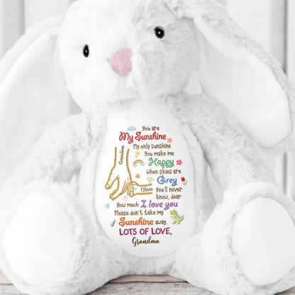 You Are My Sunshine Holding Hands Flowers And Dinosaur Personalized Plush - Personalized Stuffed Bunny - GRK122_BUN