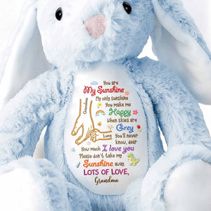 You Are My Sunshine Holding Hands Flowers And Dinosaur Personalized Plush - Personalized Stuffed Bunny - GRK122_BUN