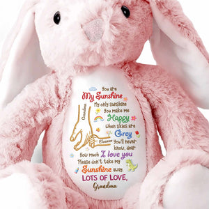 You Are My Sunshine Holding Hands Flowers And Dinosaur Personalized Plush - Personalized Stuffed Bunny - GRK122_BUN