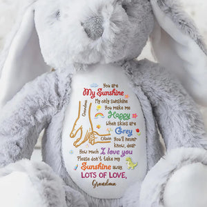 You Are My Sunshine Holding Hands Flowers And Dinosaur Personalized Plush - Personalized Stuffed Bunny - GRK122_BUN