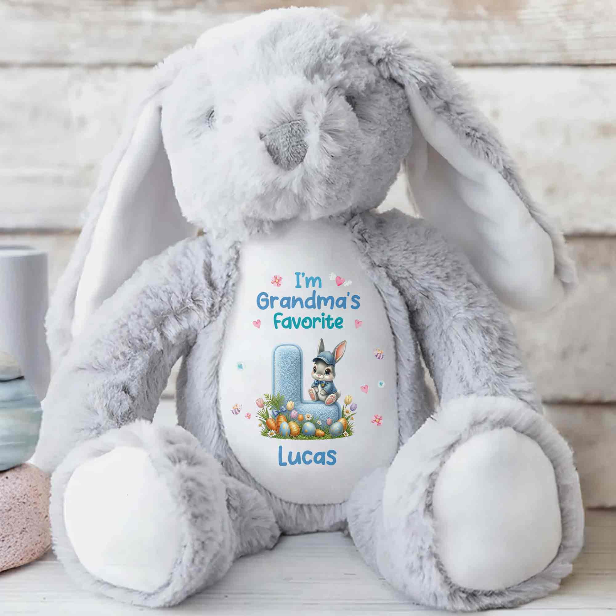 I'm Grandma's Favorite Personalized Letter And Bunny Flower - Personalized Stuffed Bunny - GRK126_BUN