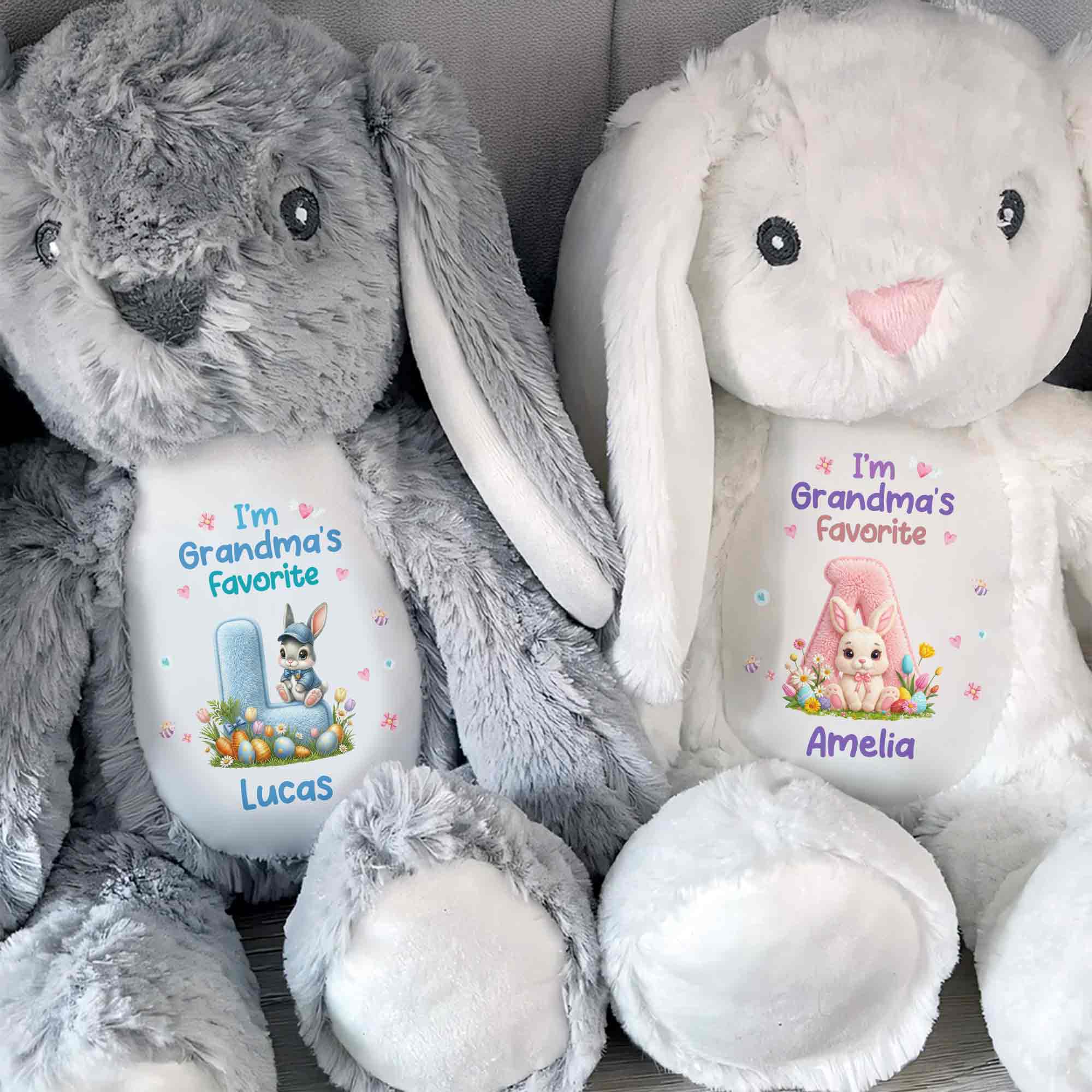 I'm Grandma's Favorite Personalized Letter And Bunny Flower - Personalized Stuffed Bunny - GRK126_BUN