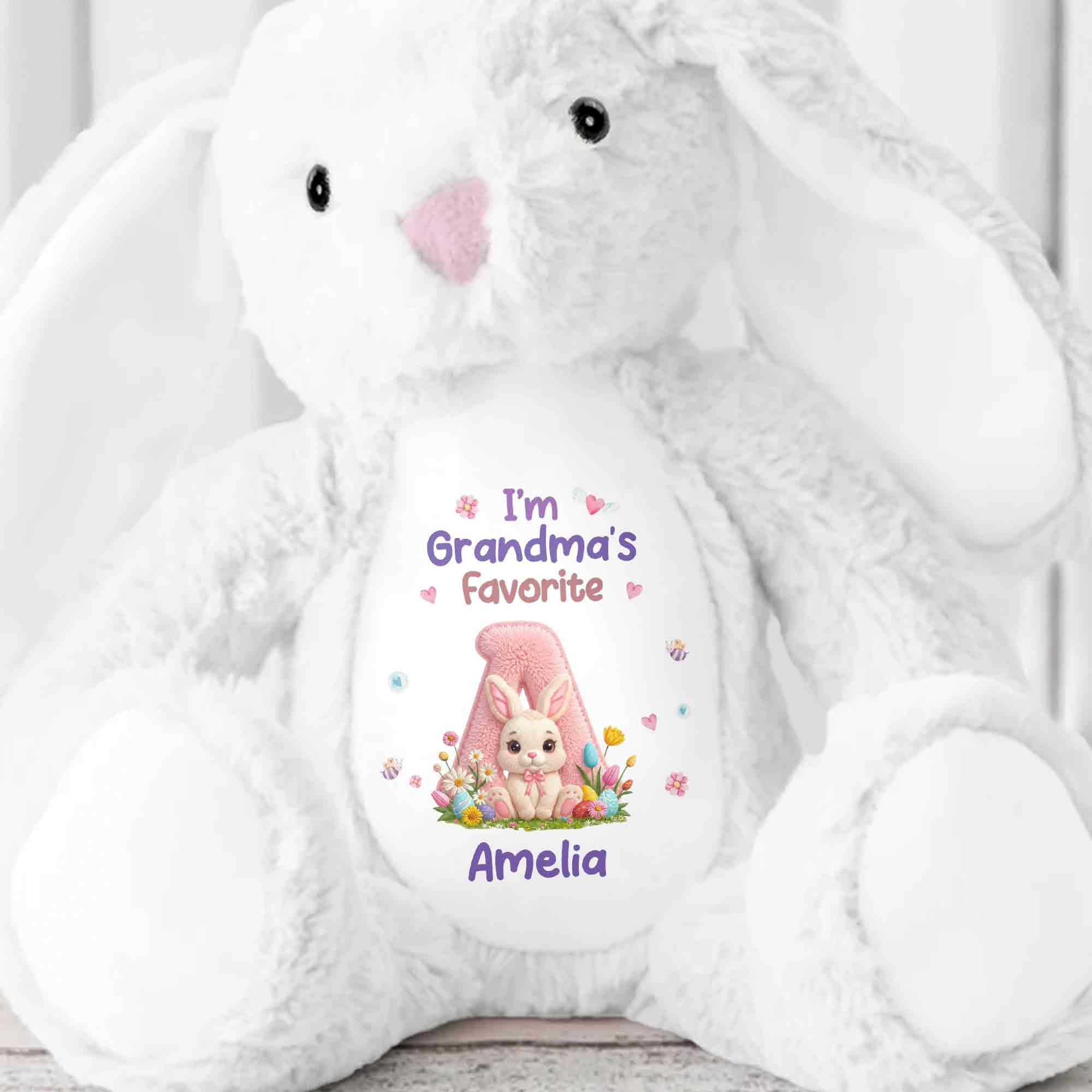 I'm Grandma's Favorite Personalized Letter And Bunny Flower - Personalized Stuffed Bunny - GRK126_BUN
