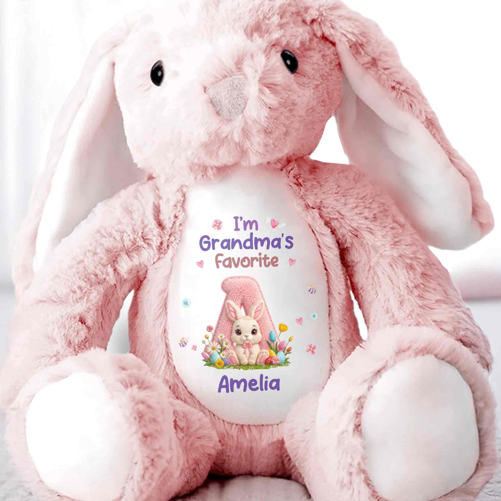 I'm Grandma's Favorite Personalized Letter And Bunny Flower - Personalized Stuffed Bunny - GRK126_BUN