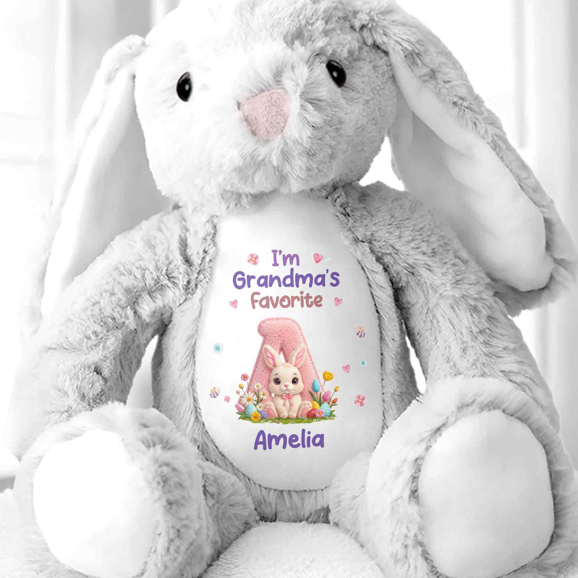 I'm Grandma's Favorite Personalized Letter And Bunny Flower - Personalized Stuffed Bunny - GRK126_BUN