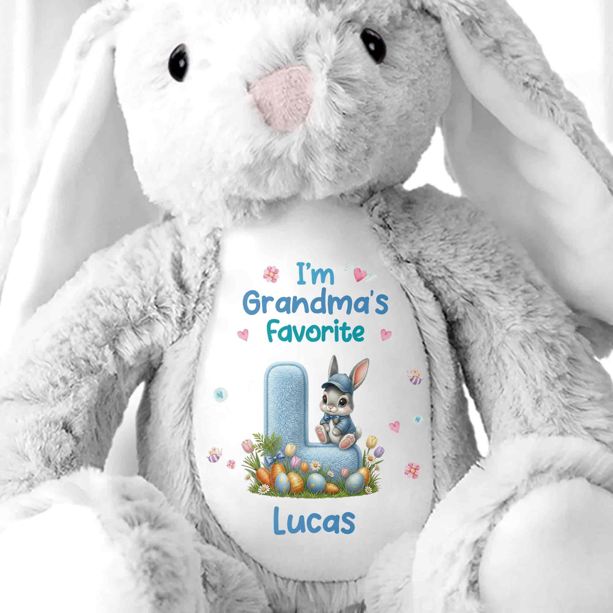 I'm Grandma's Favorite Personalized Letter And Bunny Flower - Personalized Stuffed Bunny - GRK126_BUN