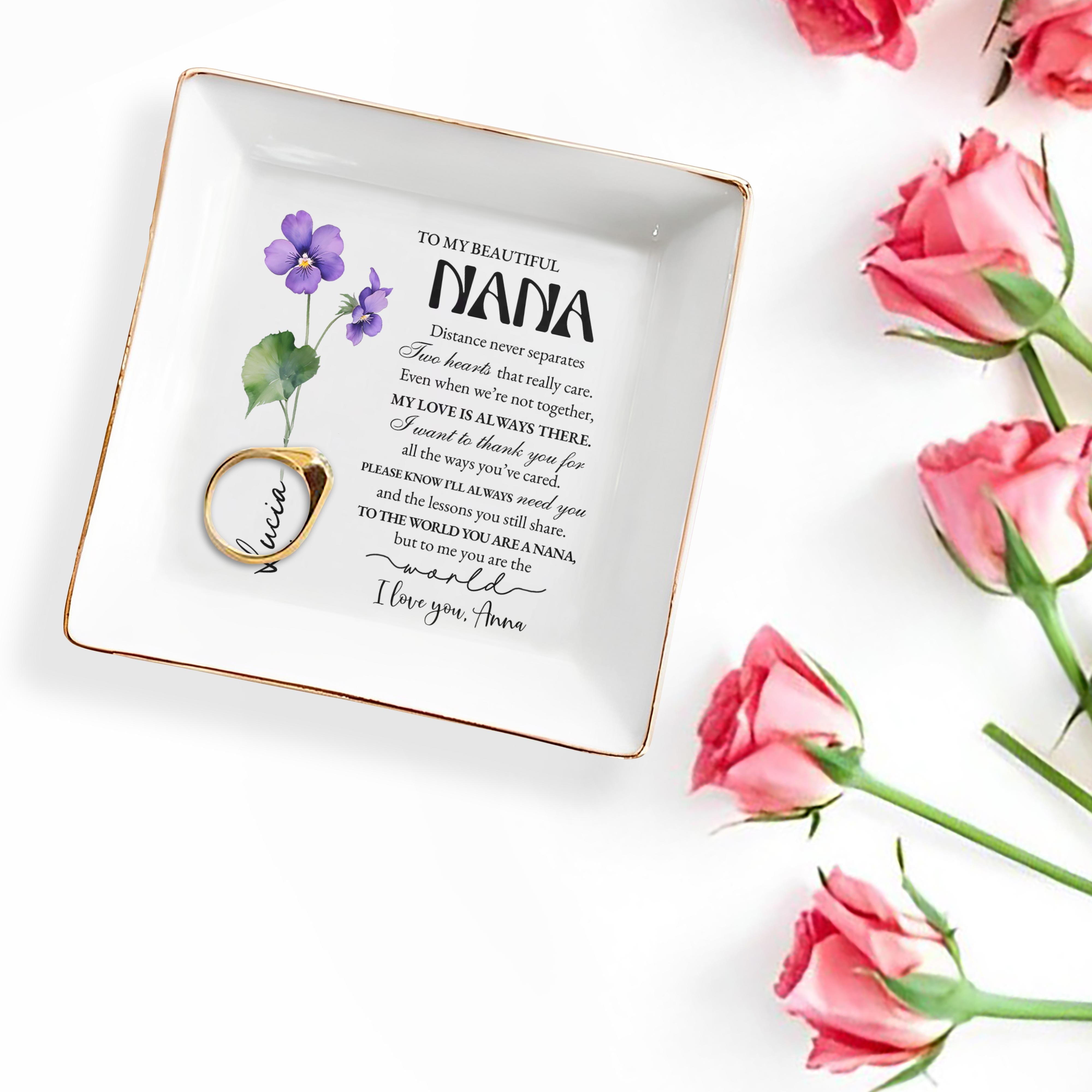 Distance Never Separates Two Hearts That Really Care - Personalized Custom Jewelry Dish - GRM011_SCRD