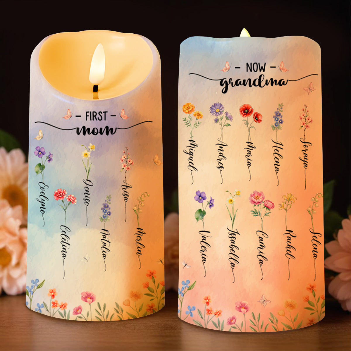 Celebrate The Light Of Love And Family With Blooming Flowers - Personalized Custom LED Candle - GRM019_LECA