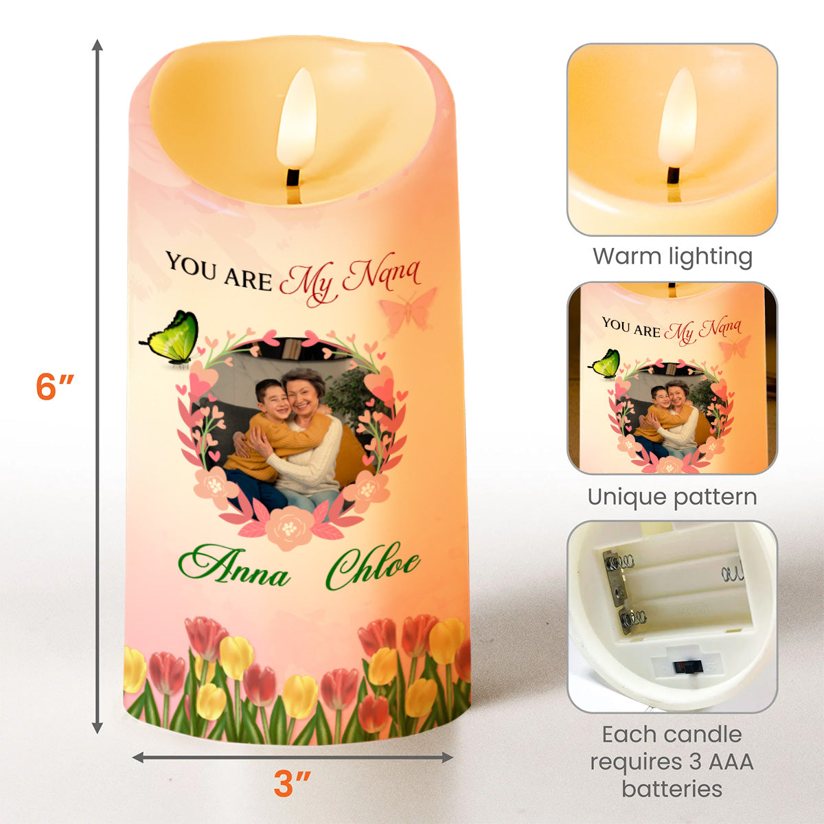Dear Nana, Thank You For Teaching Me Strength And Love - Personalized Custom LED Candle - GRM020_LECA
