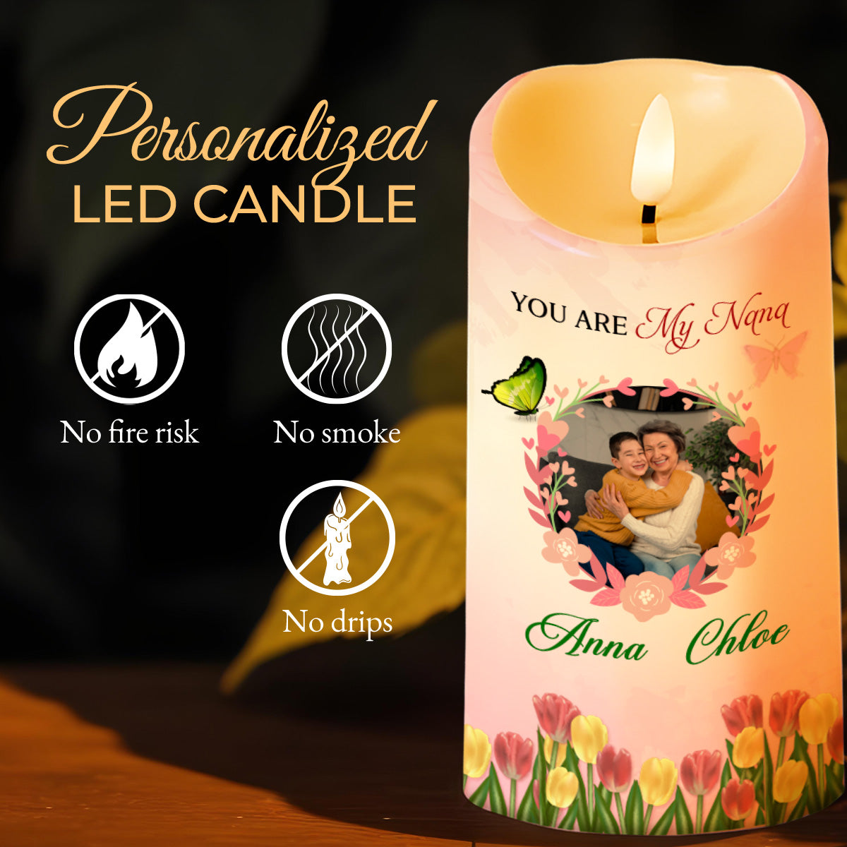 Dear Nana, Thank You For Teaching Me Strength And Love - Personalized Custom LED Candle - GRM020_LECA