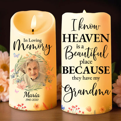 Heavenly Memories Floral Tribute For Grandma - Personalized Custom LED Candle - GRM021_LECA
