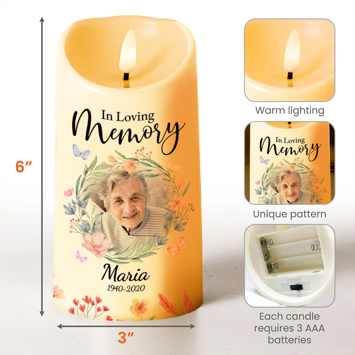 Heavenly Memories Floral Tribute For Grandma - Personalized Custom LED Candle - GRM021_LECA