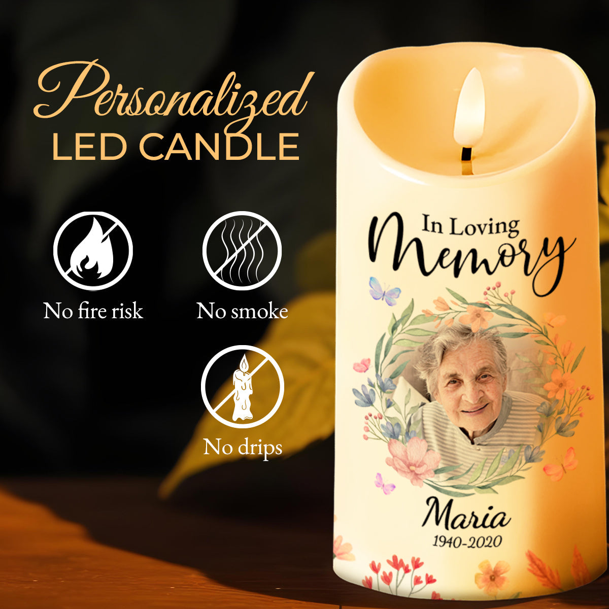 Heavenly Memories Floral Tribute For Grandma - Personalized Custom LED Candle - GRM021_LECA