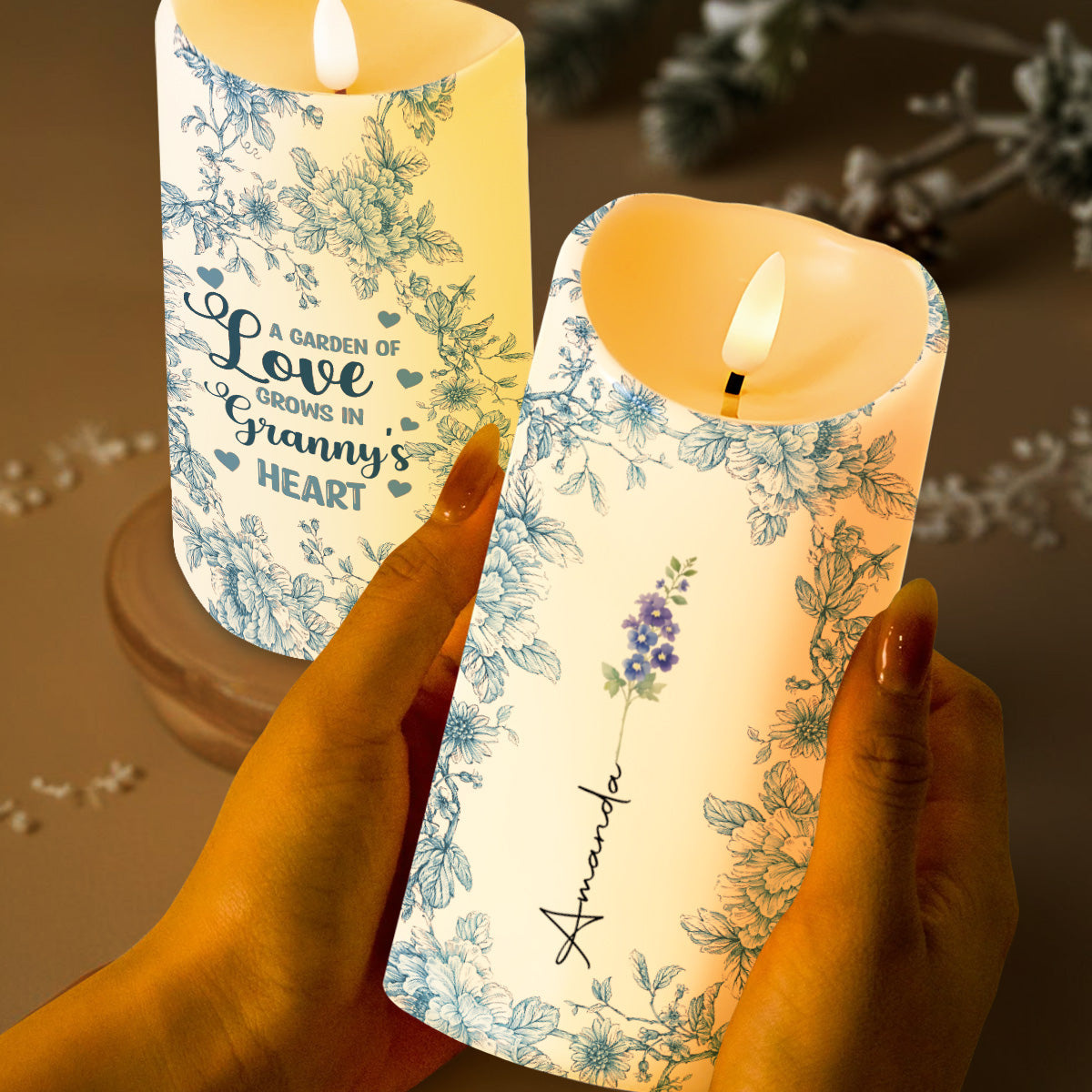 A Garden of Love Grows in Granny's Heart, Flowers and Heart - Personalized Custom LED Candle - GRM029_LECA