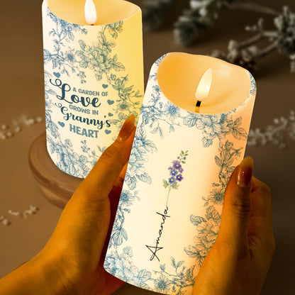 A Garden of Love Grows in Granny's Heart, Flowers and Heart - Personalized Custom LED Candle - GRM029_LECA
