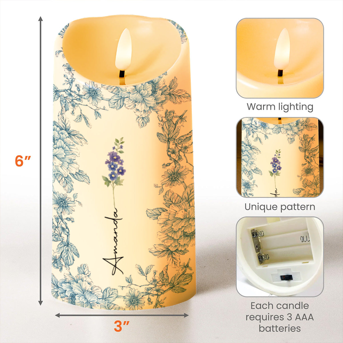 A Garden of Love Grows in Granny's Heart, Flowers and Heart - Personalized Custom LED Candle - GRM029_LECA