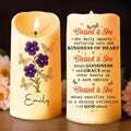 Blessed Is She Who Imparts Care, Flowers and Butterflies - Personalized Custom LED Candle - GRM043_LECA