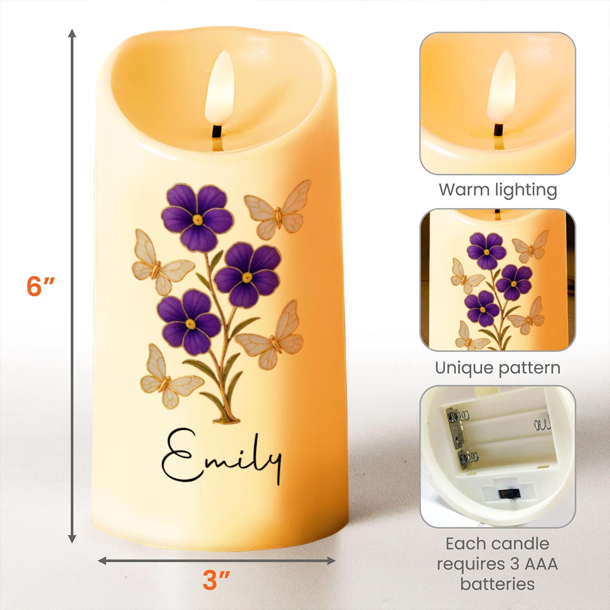Blessed Is She Who Imparts Care, Flowers and Butterflies - Personalized Custom LED Candle - GRM043_LECA