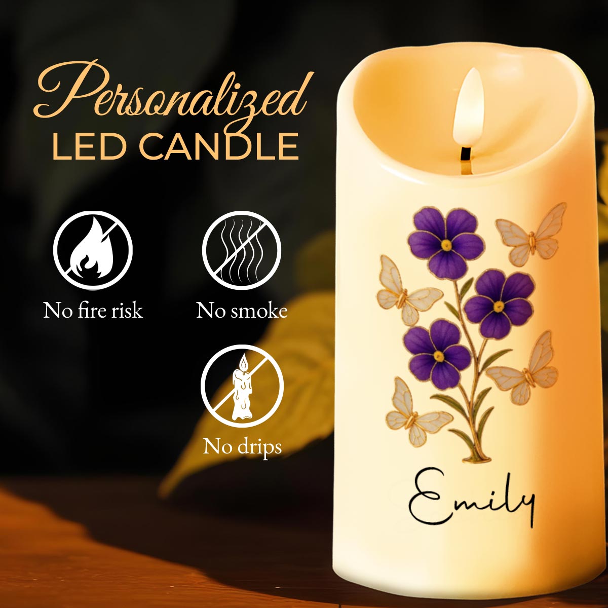 Blessed Is She Who Imparts Care, Flowers and Butterflies - Personalized Custom LED Candle - GRM043_LECA