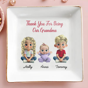 Thank You For Being Our Grandma - Personalized Custom Jewelry Dish, Square Ceramic Dish - GRM079_SCRD