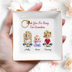 Thank You For Being Our Grandma - Personalized Custom Jewelry Dish, Square Ceramic Dish - GRM079_SCRD
