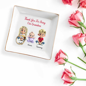 Thank You For Being Our Grandma - Personalized Custom Jewelry Dish, Square Ceramic Dish - GRM079_SCRD