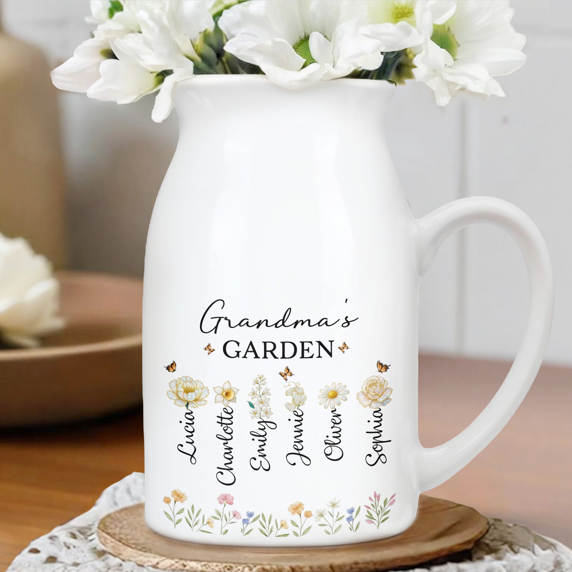 Grandma's Garden With Flowers And Bees - Personalized Ceramic Flower Vase