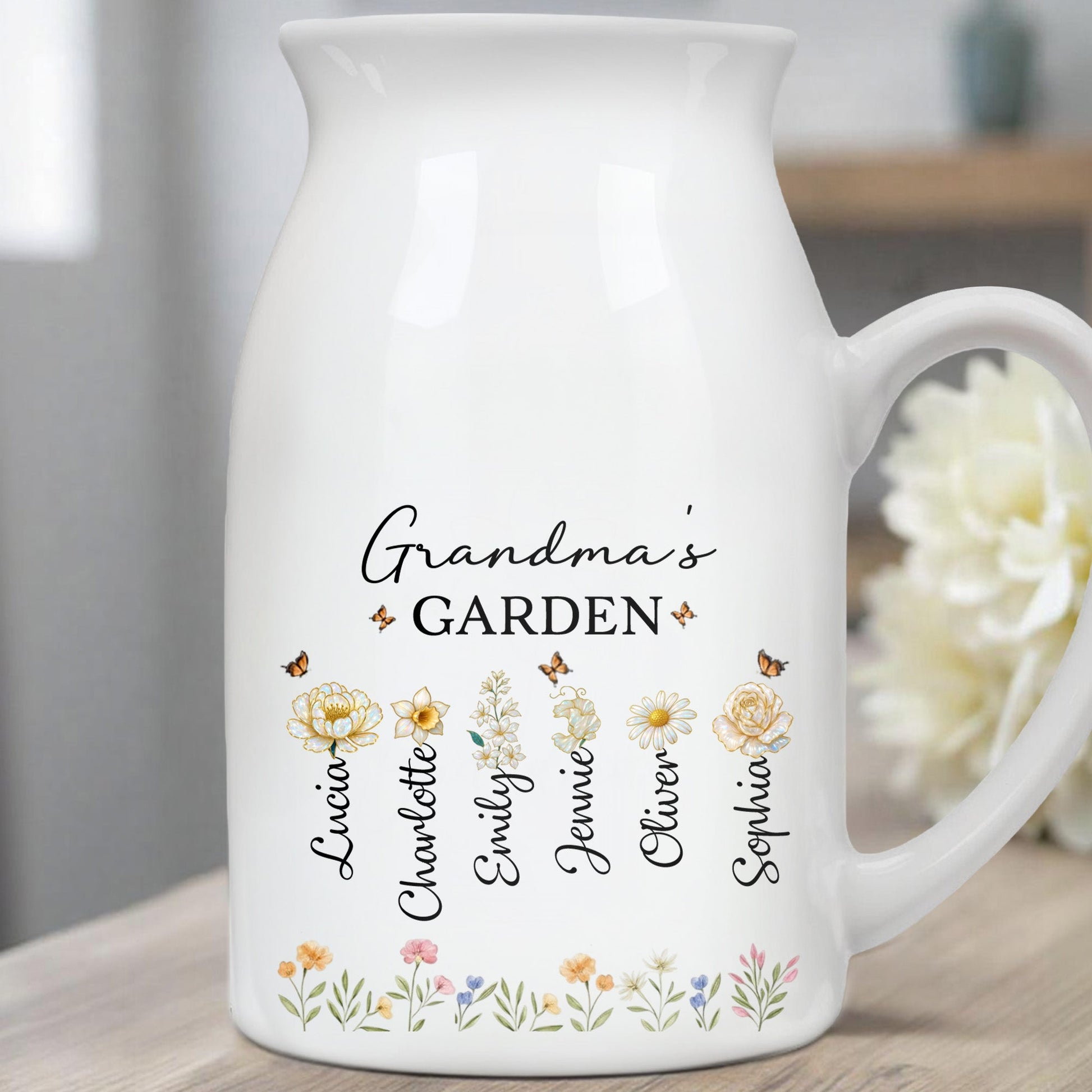 Grandma's Garden With Flowers And Bees - Personalized Ceramic Flower Vase