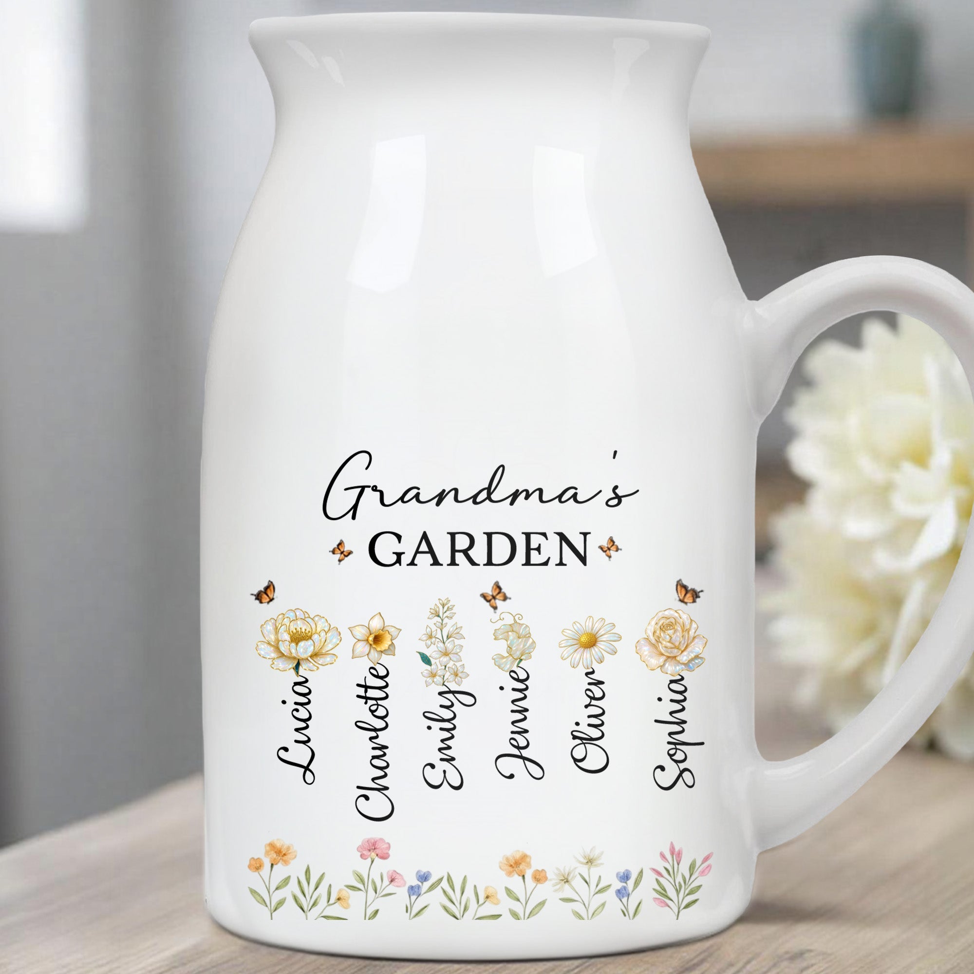 Grandma's Garden With Flowers And Bees - Personalized Ceramic Flower Vase
