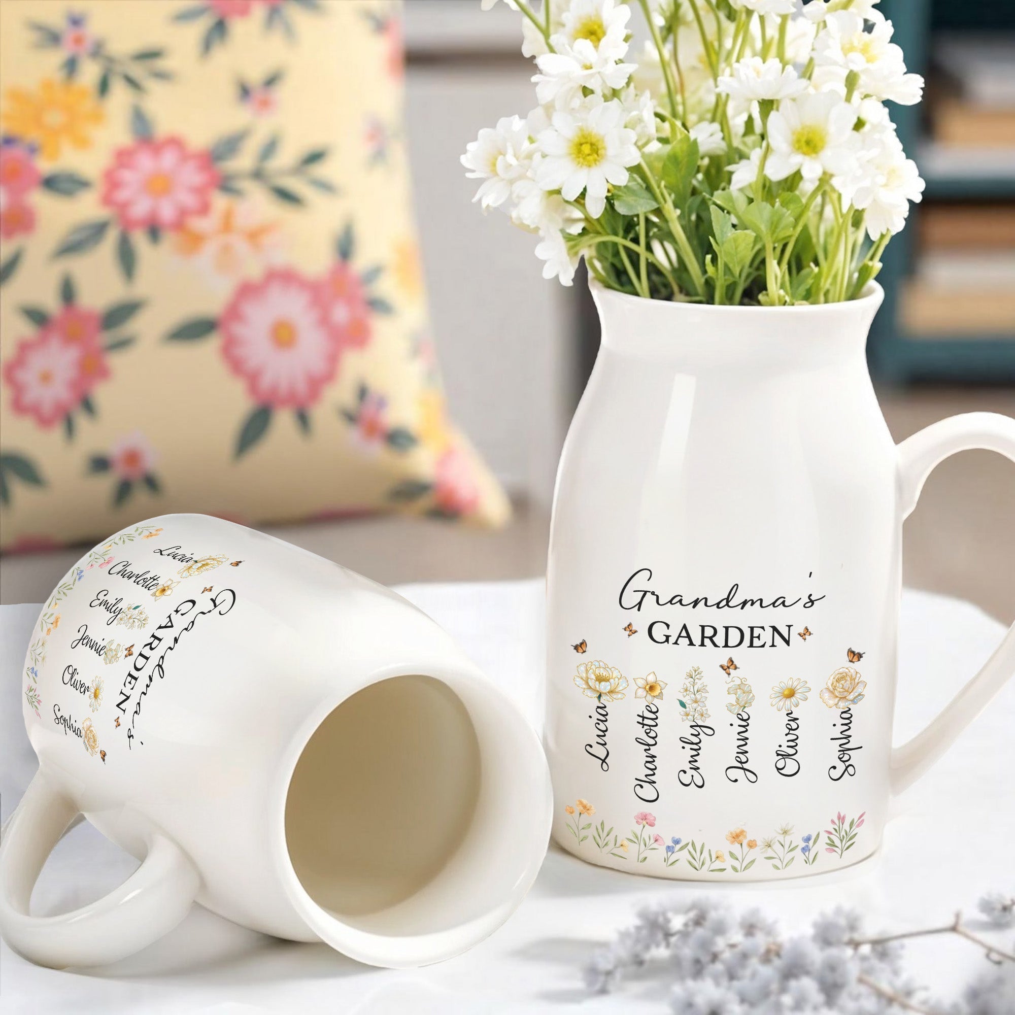 Grandma's Garden With Flowers And Bees - Personalized Ceramic Flower Vase