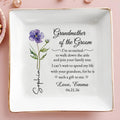 Grandmother Of The Groom Purple Flower Family Tree Message - Personalized Custom Jewelry Dish, Square Ceramic Dish - GRM127_SCRD