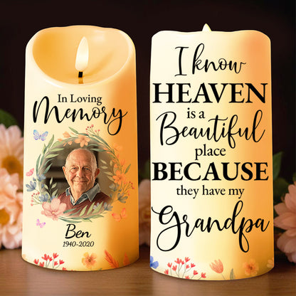 Heaven Is A Beautiful Place Floral Wreath - Personalized Custom LED Candle - GRP001_LECA