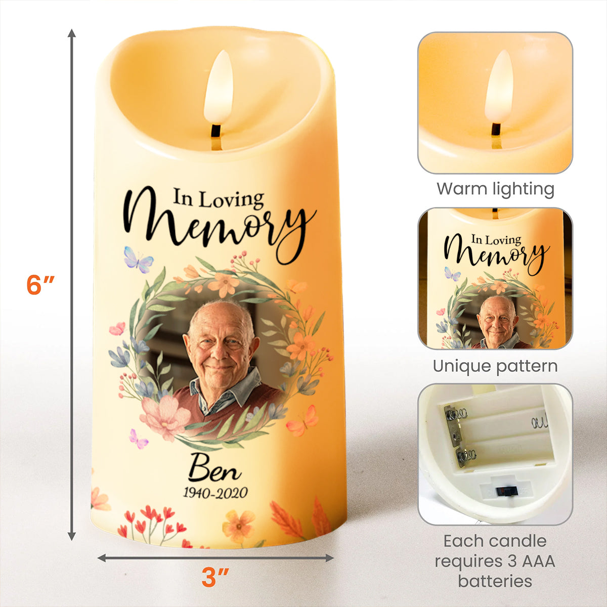 Heaven Is A Beautiful Place Floral Wreath - Personalized Custom LED Candle - GRP001_LECA