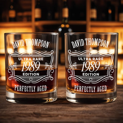 Ultra Rare Edition, Perfectly Aged, Elegant Design - Personalized Custom Whiskey Glass - GRP047_RWG