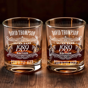 Ultra Rare Edition, Perfectly Aged, Elegant Design - Personalized Custom Whiskey Glass - GRP047_RWG