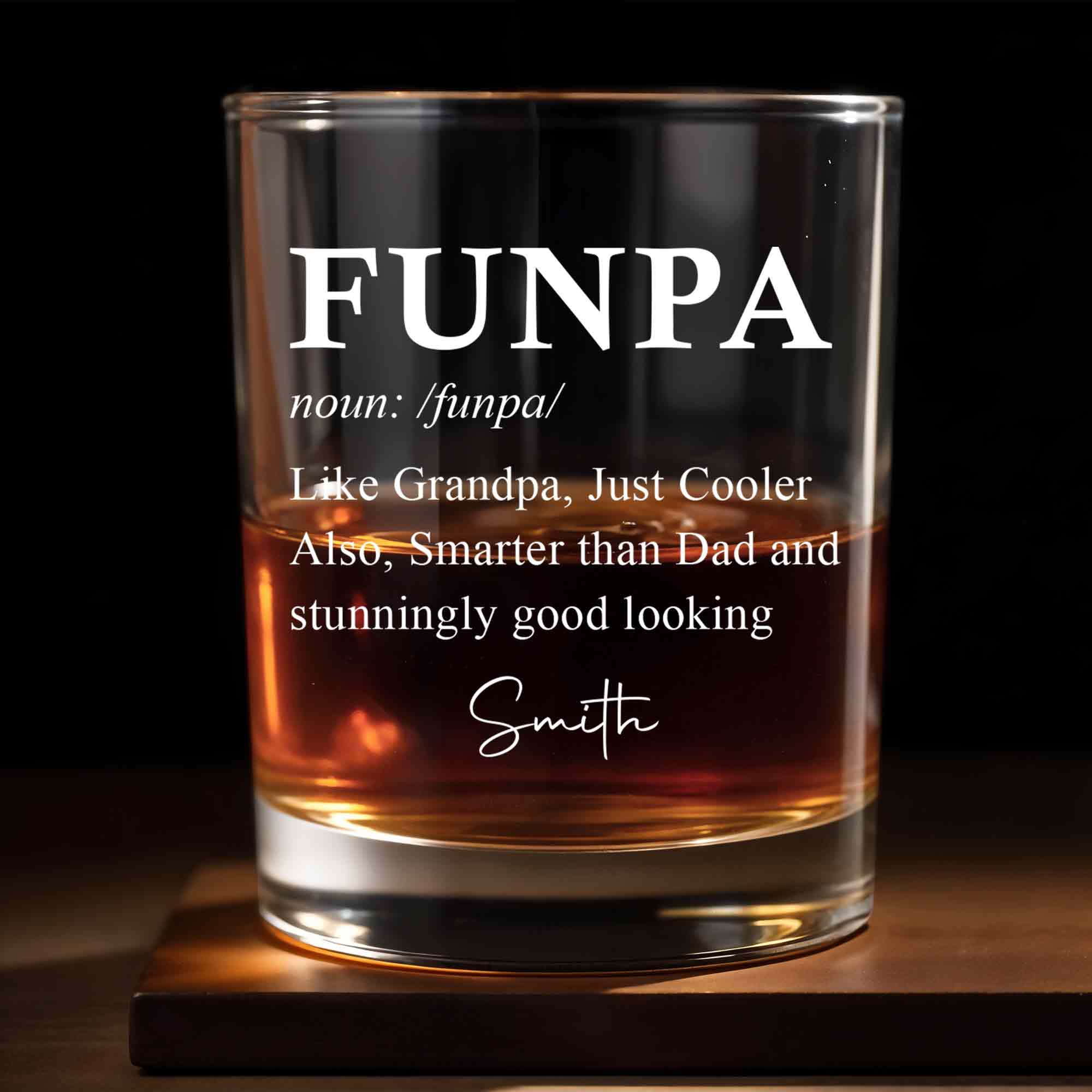 Funpa Like Grandpa Just Cooler Typography Dictionary Design - Personalized Custom Whiskey Glass - GRP056_RWG