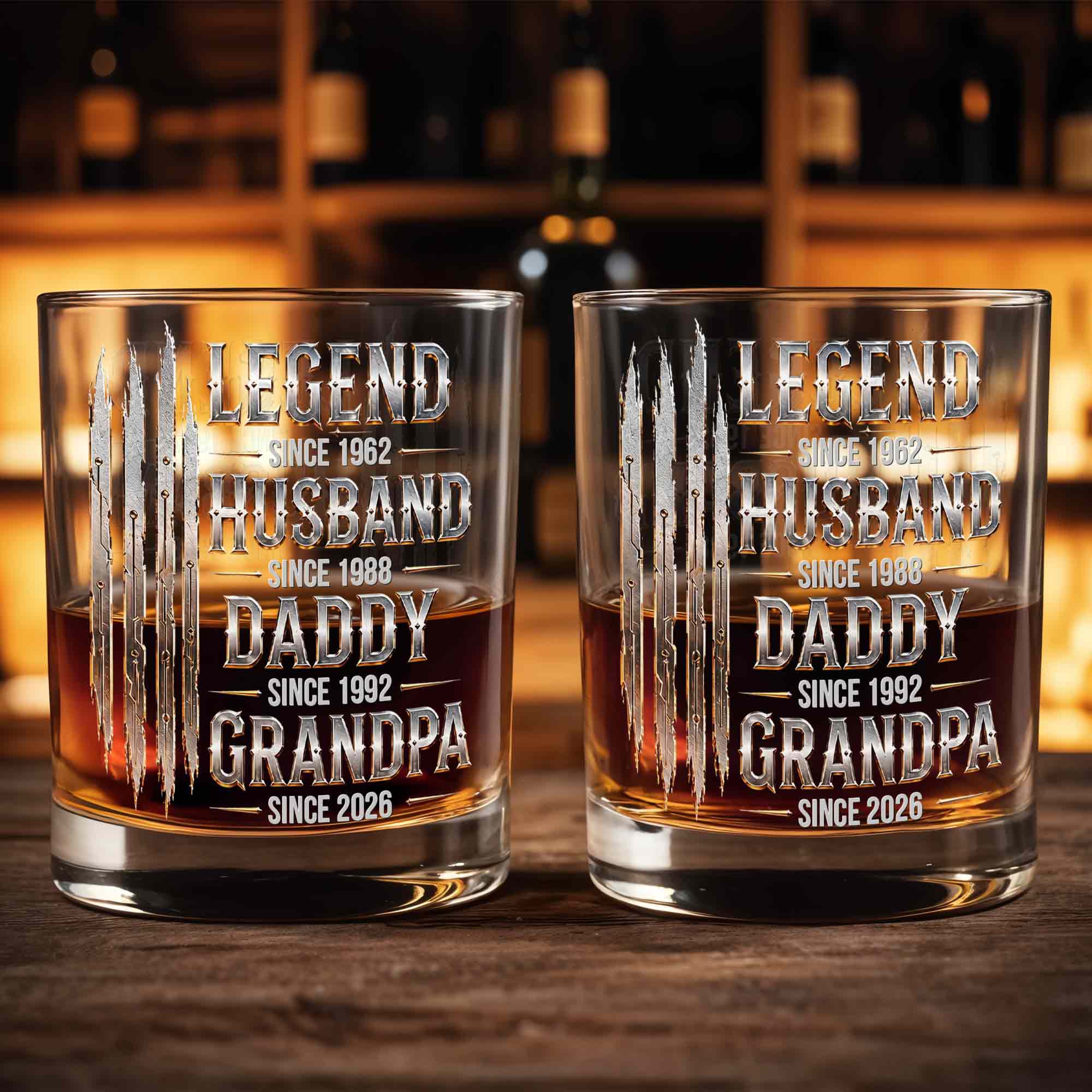 Legend Husband Daddy Grandpa Since Custom Dates With Metallic Claw Marks - Personalized Custom Whiskey Glass - GRP062_RWG