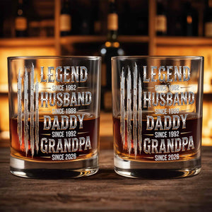 Legend Husband Daddy Grandpa Since Custom Dates With Metallic Claw Marks - Personalized Custom Whiskey Glass - GRP062_RWG