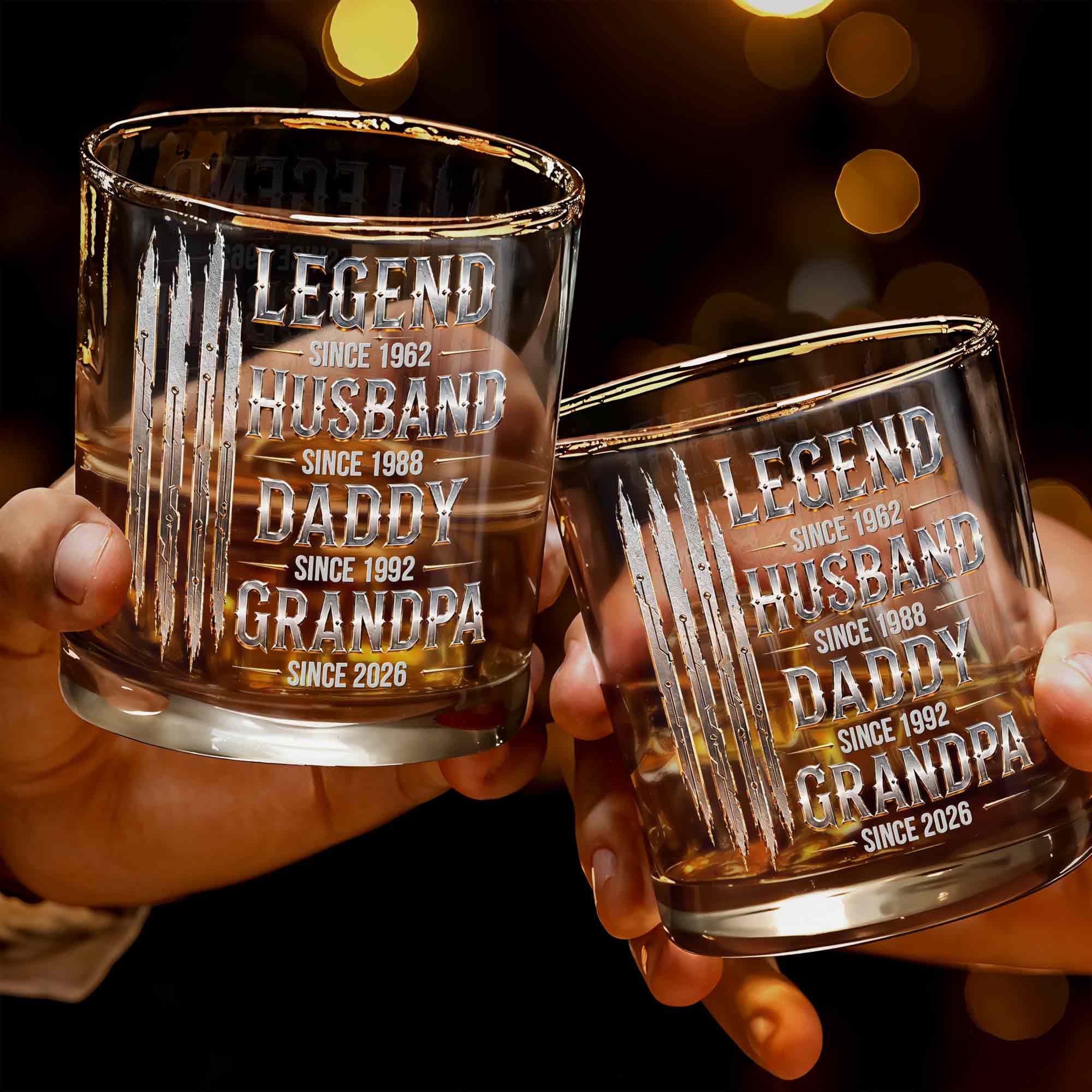 Legend Husband Daddy Grandpa Since Custom Dates With Metallic Claw Marks - Personalized Custom Whiskey Glass - GRP062_RWG