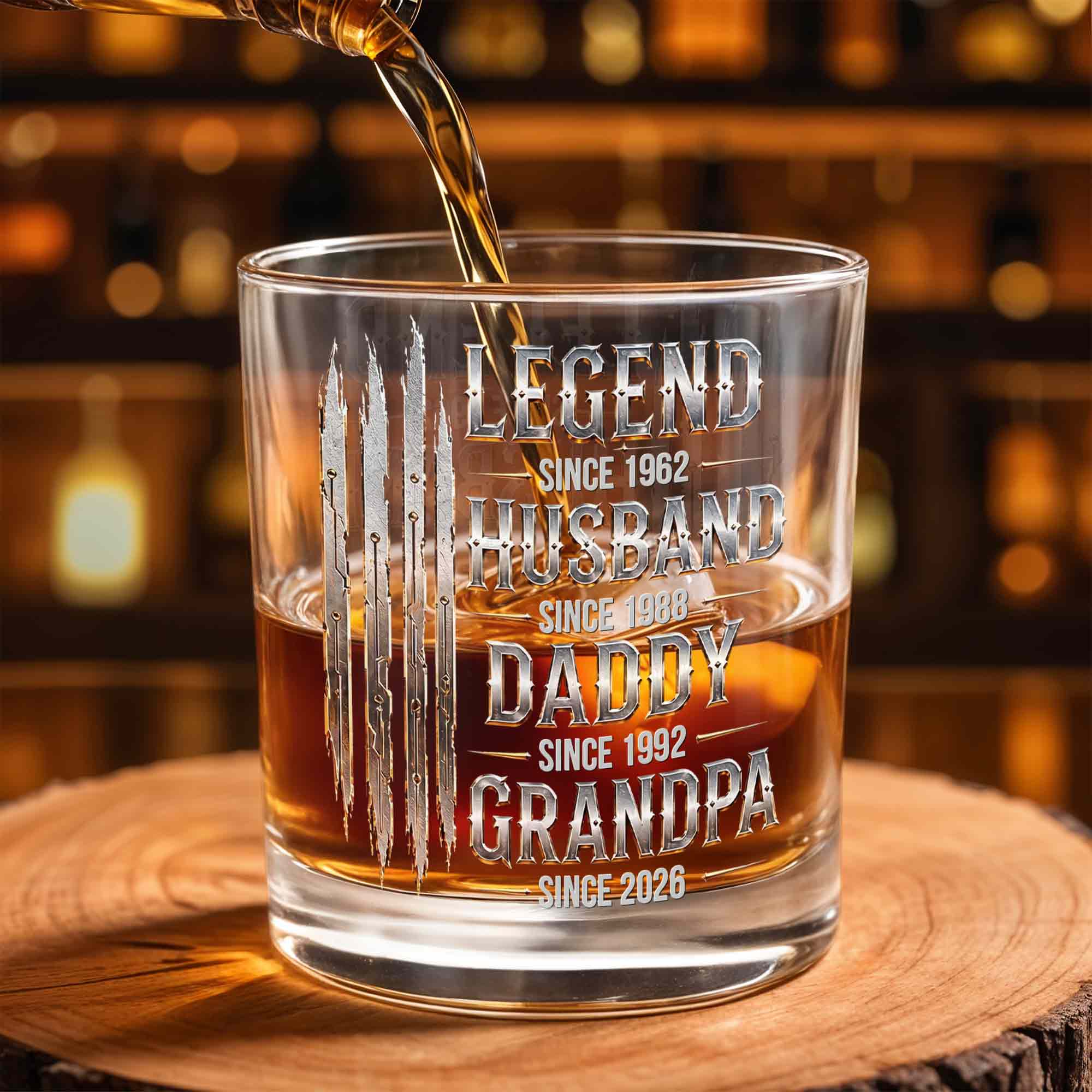 Legend Husband Daddy Grandpa Since Custom Dates With Metallic Claw Marks - Personalized Custom Whiskey Glass - GRP062_RWG