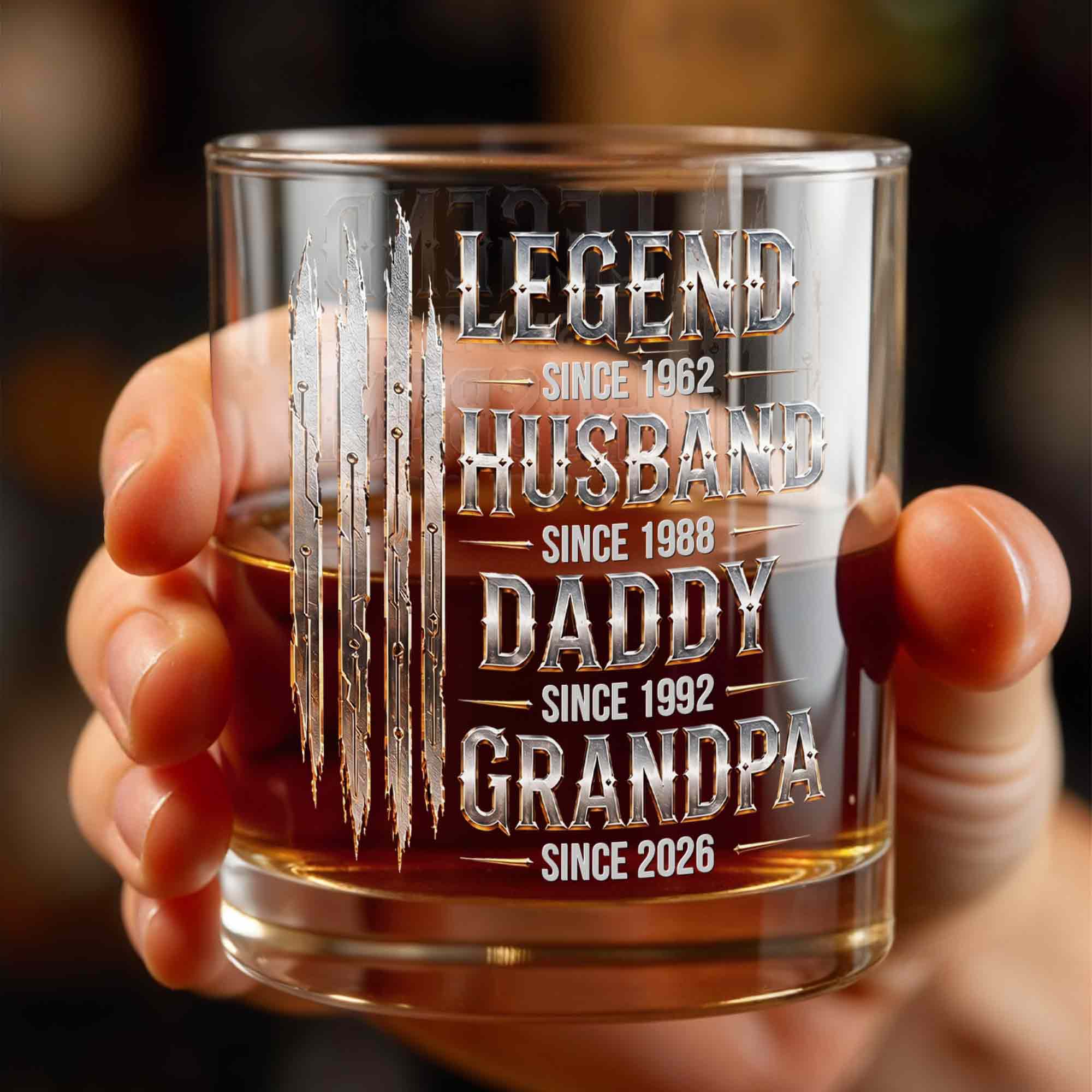 Legend Husband Daddy Grandpa Since Custom Dates With Metallic Claw Marks - Personalized Custom Whiskey Glass - GRP062_RWG