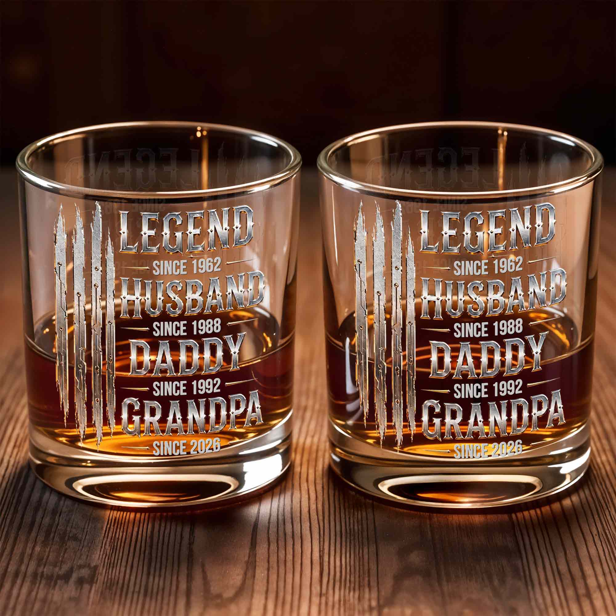 Legend Husband Daddy Grandpa Since Custom Dates With Metallic Claw Marks - Personalized Custom Whiskey Glass - GRP062_RWG