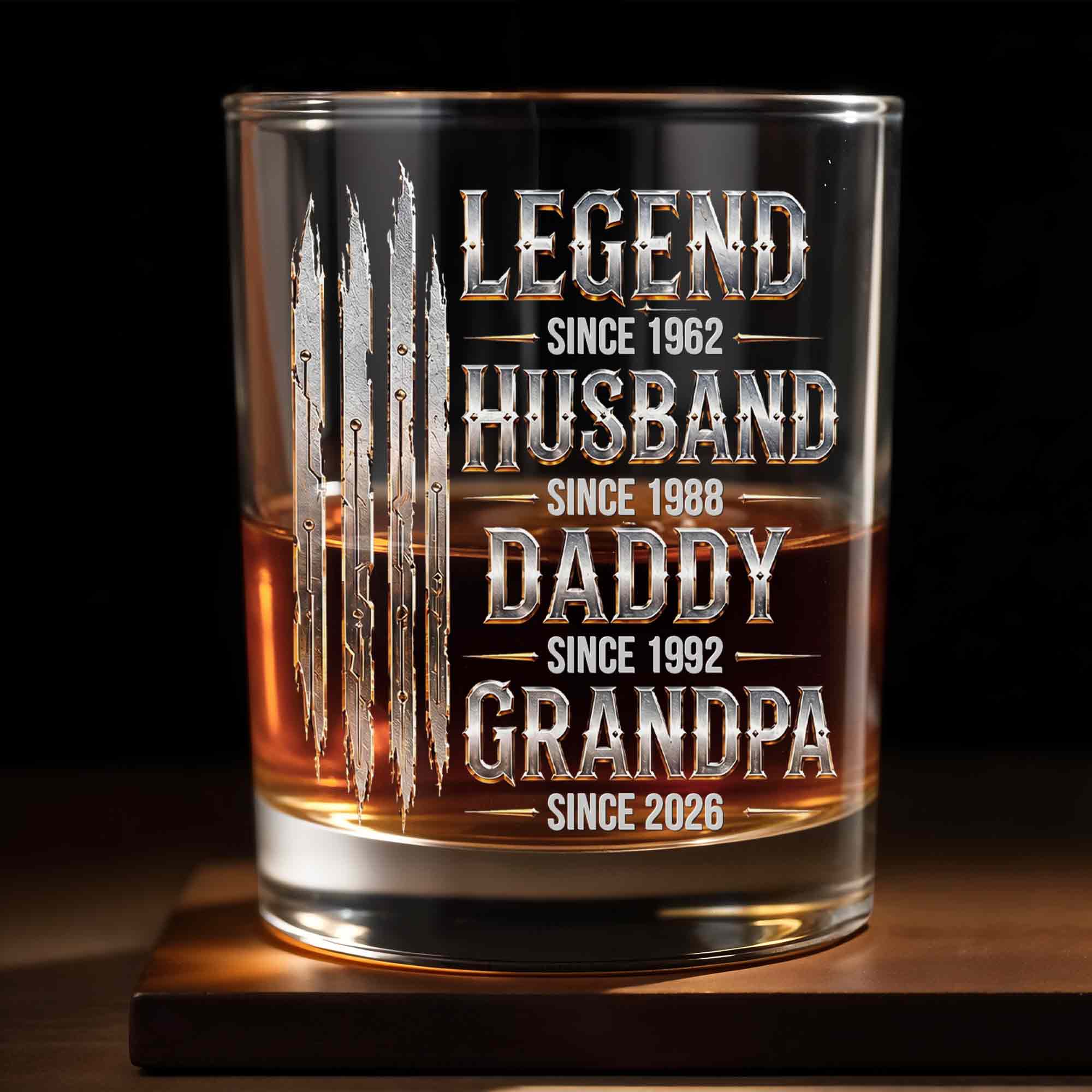 Legend Husband Daddy Grandpa Since Custom Dates With Metallic Claw Marks - Personalized Custom Whiskey Glass - GRP062_RWG