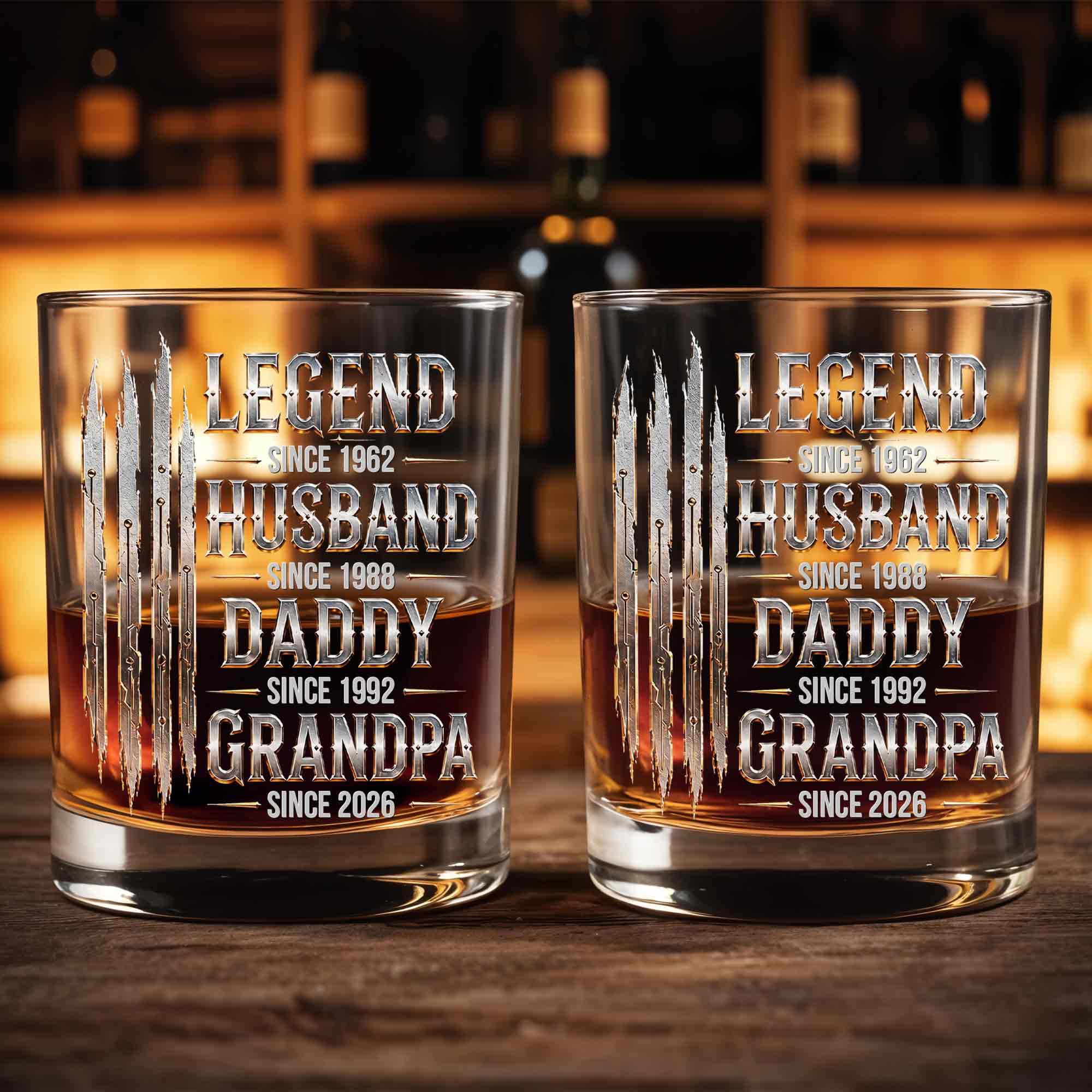 Legend Husband Daddy Grandpa Since Custom Dates With Metallic Claw Marks - Personalized Custom Whiskey Glass - GRP062_RWG
