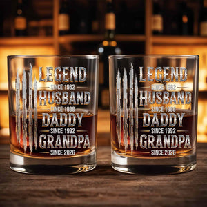 Legend Husband Daddy Grandpa Since Custom Dates With Metallic Claw Marks - Personalized Custom Whiskey Glass - GRP062_RWG