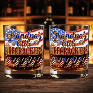 Grandpa's Little Firecrackers Patriotic American Flag And Fireworks - Personalized Custom Whiskey Glass - GRP066_RWG