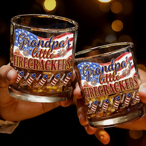Grandpa's Little Firecrackers Patriotic American Flag And Fireworks - Personalized Custom Whiskey Glass - GRP066_RWG