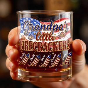 Grandpa's Little Firecrackers Patriotic American Flag And Fireworks - Personalized Custom Whiskey Glass - GRP066_RWG