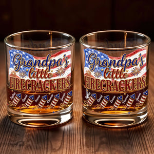 Grandpa's Little Firecrackers Patriotic American Flag And Fireworks - Personalized Custom Whiskey Glass - GRP066_RWG