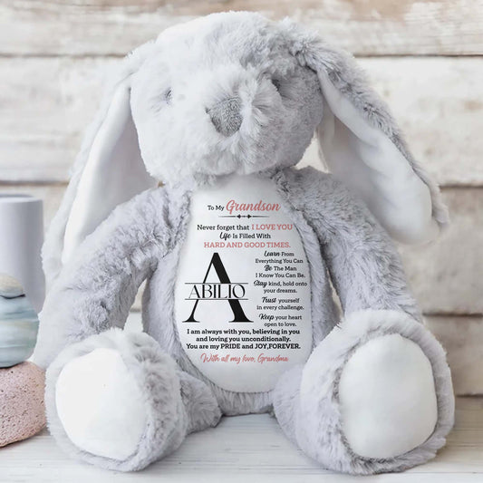 To My Grandson, Never forget that I LOVE YOU, Stuffed Bunny - Personalized Stuffed Bunny - GSN002_BUN